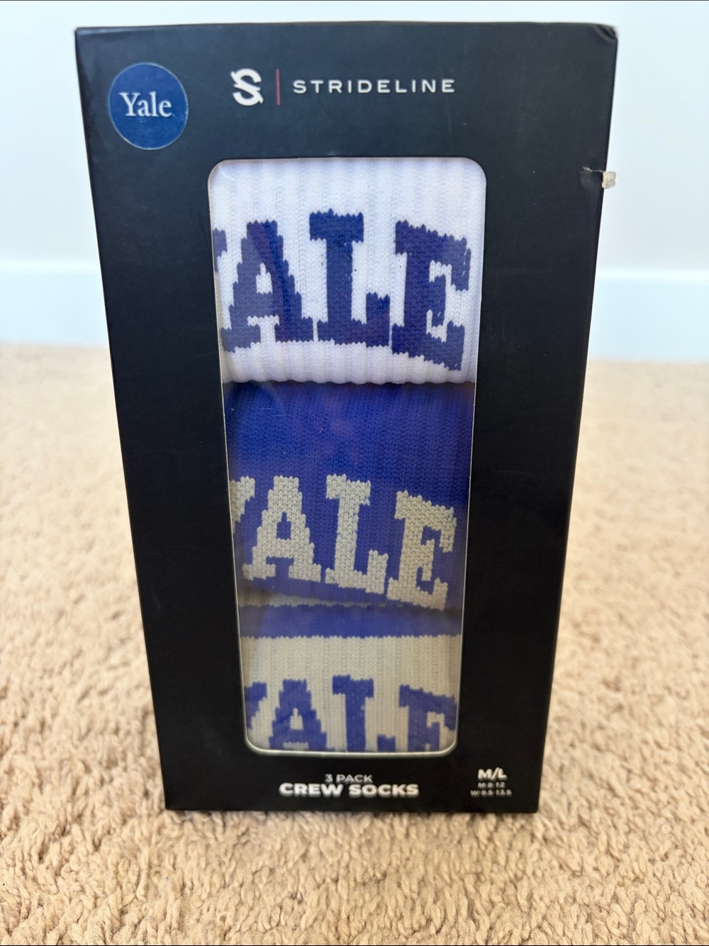 Strideline Yale Crew Socks - Blue, White, & Gray (3-Pack)